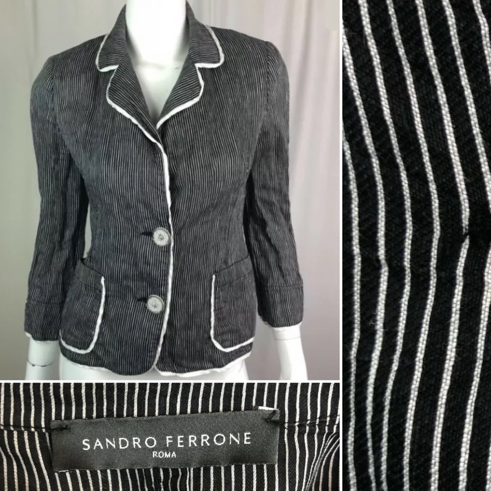 Sandro Ferrone Linen Pinstriped Blazer Jacket